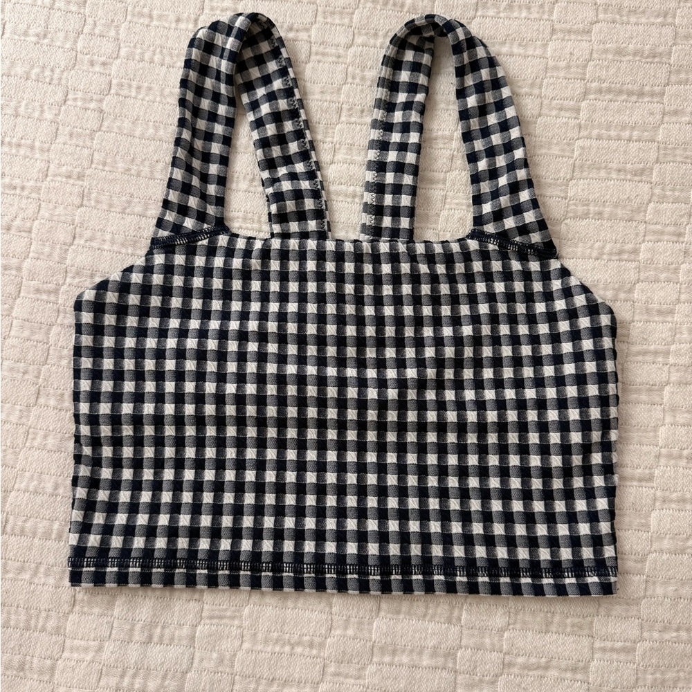Checked Cropped Tank Top - Navy & White